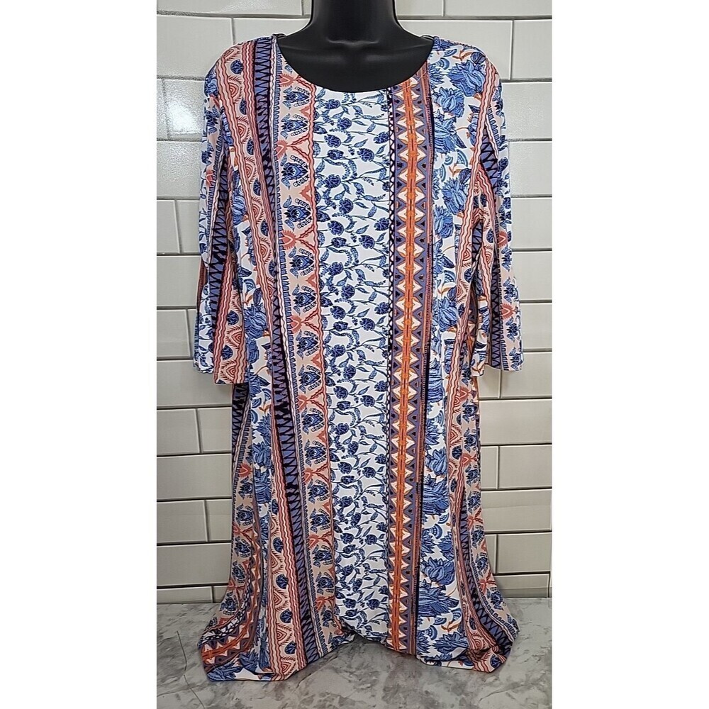 Alexander & Oak Dress Women's Sz 2XL Colorful 3/4 Sleeve Casual Vacation Artsy